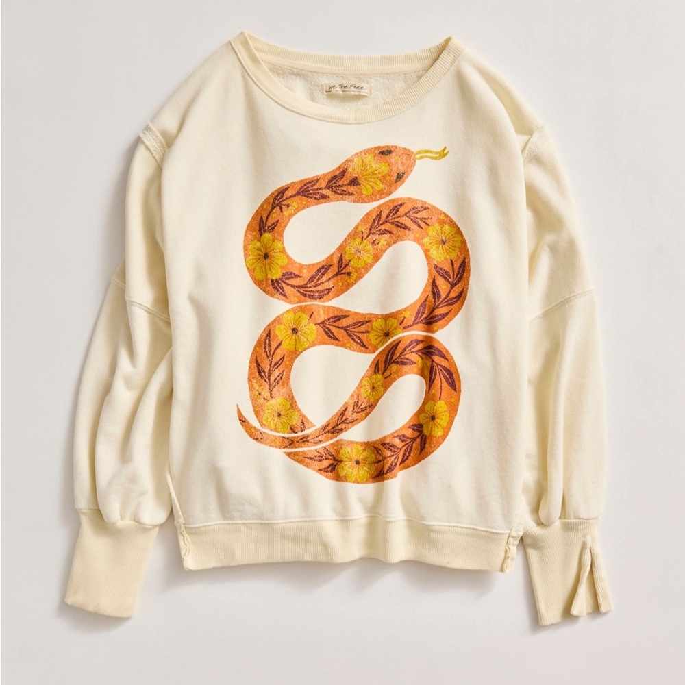 Free People / We the Free  Camden Sweatshirt with Orange Snake Design